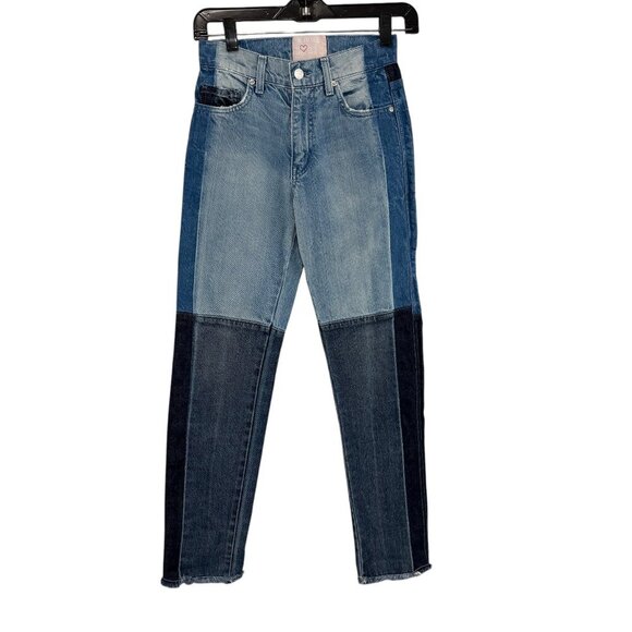 Revice Multi Wash Medium Rise Patchwork Raw Hem Ankle Jeans Women's Size 24 - Picture 1 of 7